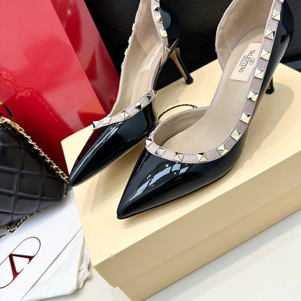 VLTN ROCKSTUD HEELS 25S 60 MM IN BLACK GLOSSY LEATHER