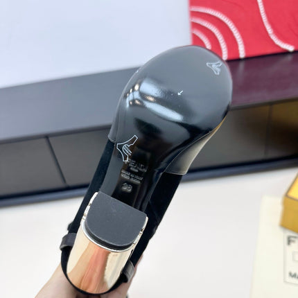 FENDI 25S HIGH-CUT METALLIC HEEL BOOTS 100 MM IN BLACK SUEDE AND CALFSKIN STYLE 2