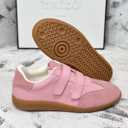 RETRO SNEAKERS WITH RIPTAPE STRAPS IN PINK LAMBSKIN MIX SUEDE