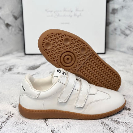 RETRO SNEAKERS WITH RIPTAPE STRAPS IN WHITE SMOOTH LAMBSKIN