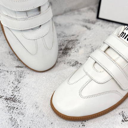 RETRO SNEAKERS WITH RIPTAPE STRAPS IN WHITE SMOOTH LAMBSKIN