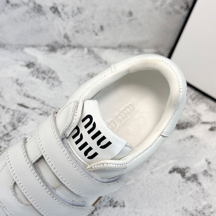 RETRO SNEAKERS WITH RIPTAPE STRAPS IN WHITE SMOOTH LAMBSKIN