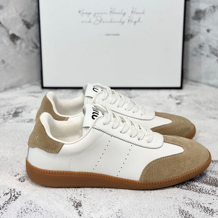 RETRO SNEAKERS IN WHITE LAMBSKIN MIX PEANUT SUEDE
