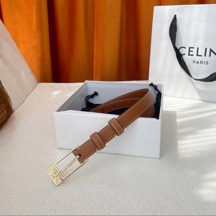 TRIOMPHE BELT 18MM IN BROWN CALFSKIN WITH RECTANGULAR BUCKLE EMBOSSED LOGO AND WHITE STITCHING