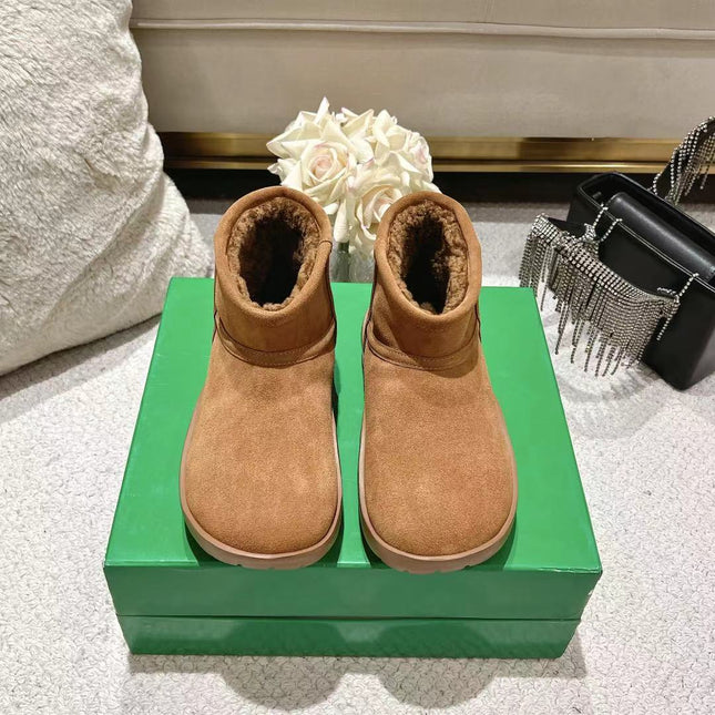 SNAP MINI ANKLE BOOTS IN BRONZE BROWN SUEDE AND SHEARLING LINING