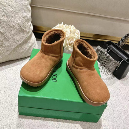 SNAP MINI ANKLE BOOTS IN BRONZE BROWN SUEDE AND SHEARLING LINING