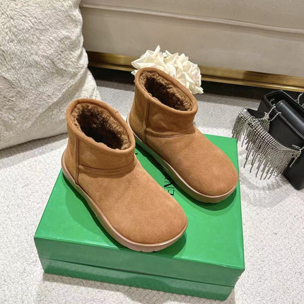 SNAP MINI ANKLE BOOTS IN BRONZE BROWN SUEDE AND SHEARLING LINING