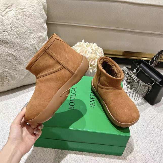 SNAP MINI ANKLE BOOTS IN BRONZE BROWN SUEDE AND SHEARLING LINING