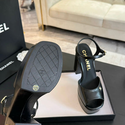 HIGH HEEL PLATFORM SANDALS IN BLACK CALFSKIN