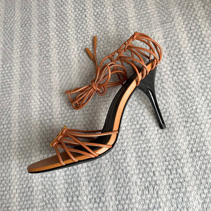 BABYLONE SANDALS 90 IN TAN LAMBSKIN