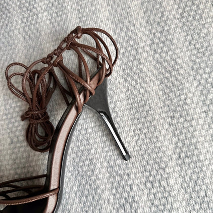 BABYLONE SANDALS 90 IN BLACK BROWN LAMBSKIN