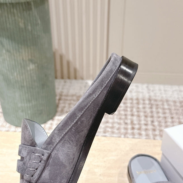 YSL 25S LOAFER MULE IN GRAY SUEDE
