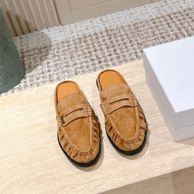 YSL 25S LOAFER MULE IN CARAMEL SUEDE