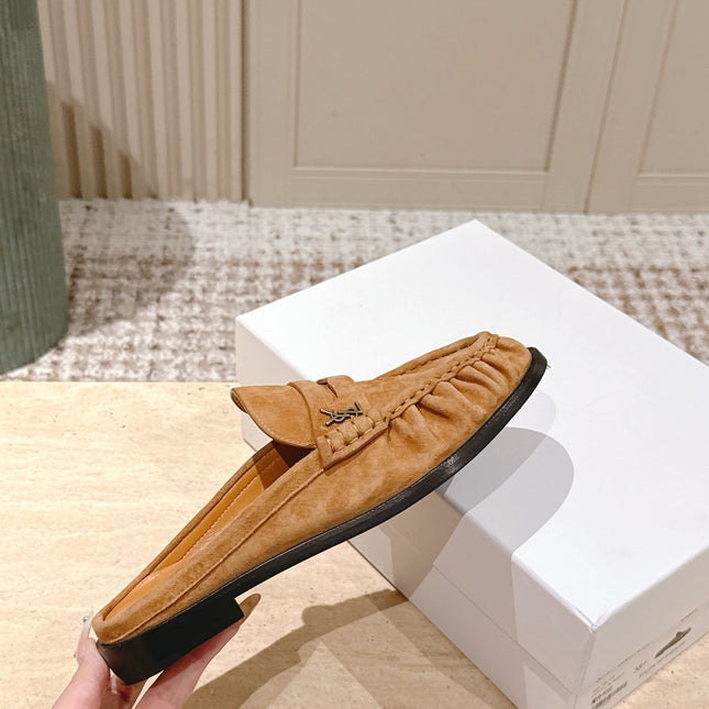 YSL 25S LOAFER MULE IN CARAMEL SUEDE