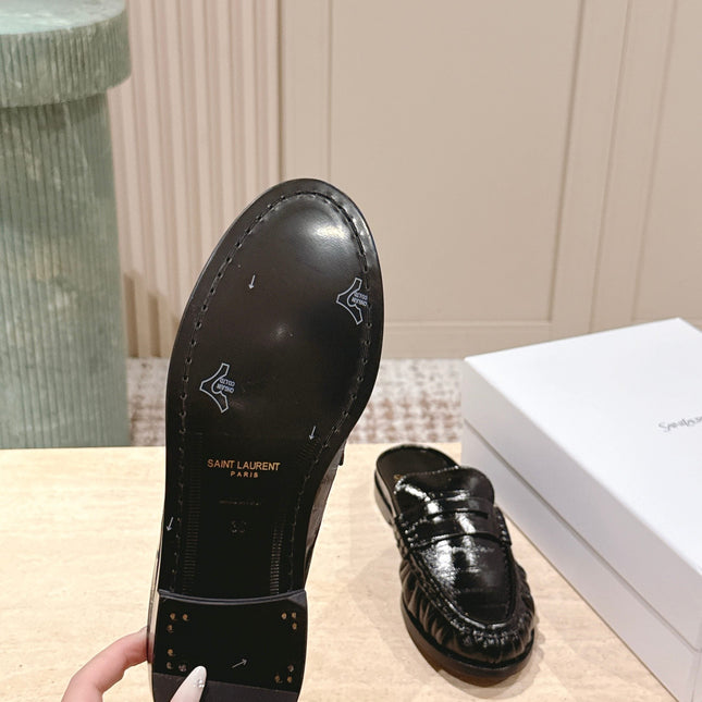 YSL 25S LOAFER MULE IN BLACK GLOSSY CALFSKIN
