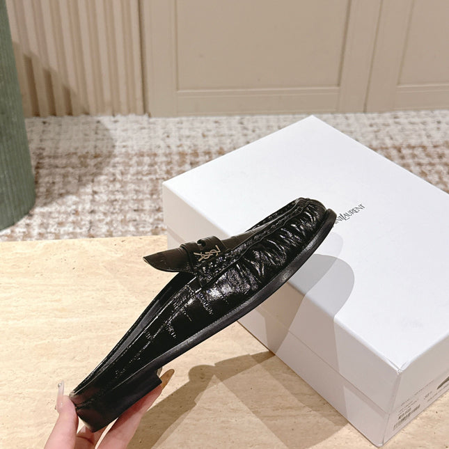 YSL 25S LOAFER MULE IN BLACK GLOSSY CALFSKIN