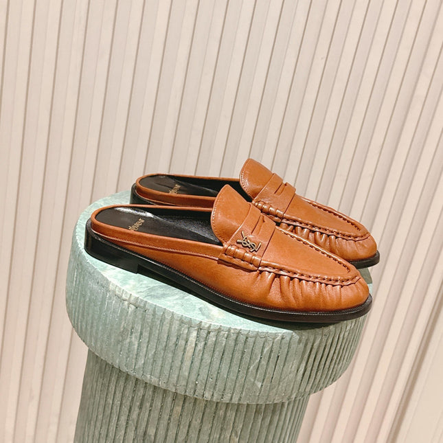 YSL 25S LOAFER MULE IN BURNT ORANGE CALFSKIN