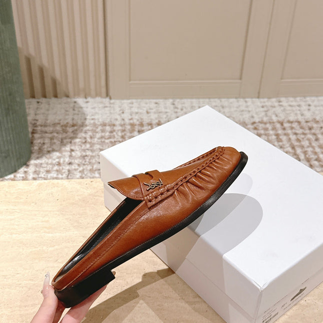 YSL 25S LOAFER MULE IN BURNT ORANGE CALFSKIN
