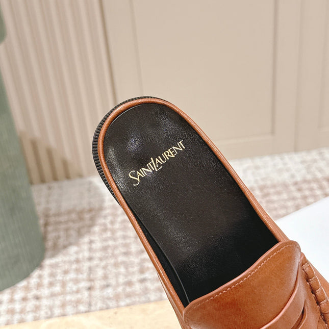 YSL 25S LOAFER MULE IN BURNT ORANGE CALFSKIN