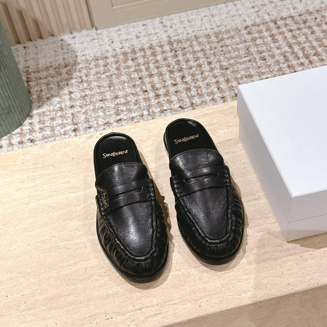 YSL 25S LOAFER MULE IN BLACK CALFSKIN