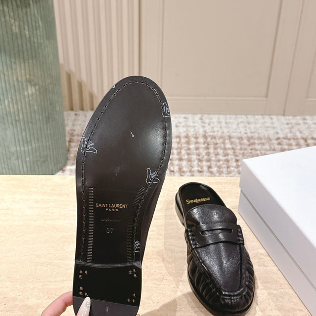 YSL 25S LOAFER MULE IN BLACK CALFSKIN