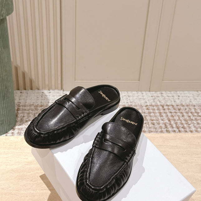 YSL 25S LOAFER MULE IN BLACK CALFSKIN