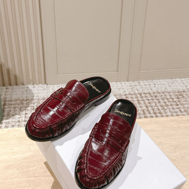 YSL 25S LOAFER MULE IN DARK RED GLOSSY CALFSKIN