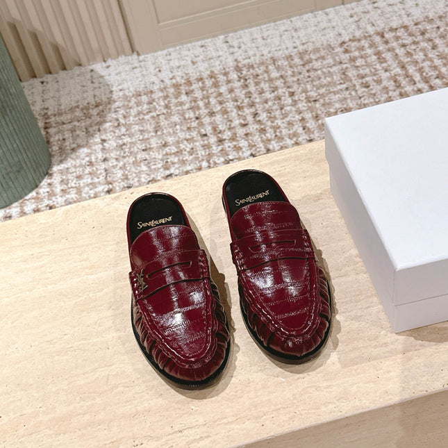 YSL 25S LOAFER MULE IN DARK RED GLOSSY CALFSKIN