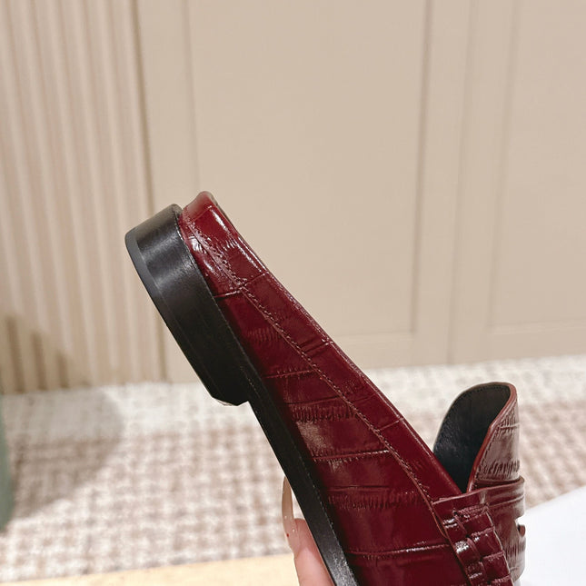 YSL 25S LOAFER MULE IN DARK RED GLOSSY CALFSKIN