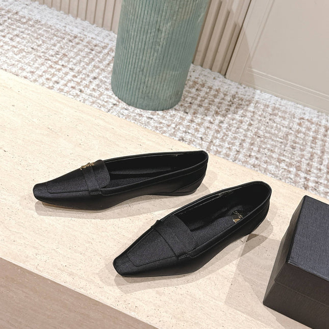 YSL 25S SAINT LAURENT POPPY BALLET FLATS IN BLACK SILK