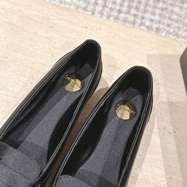 YSL 25S SAINT LAURENT POPPY BALLET FLATS IN BLACK SILK