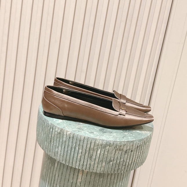 YSL 25S SAINT LAURENT POPPY BALLET FLATS IN TAUPE BROWN SILK