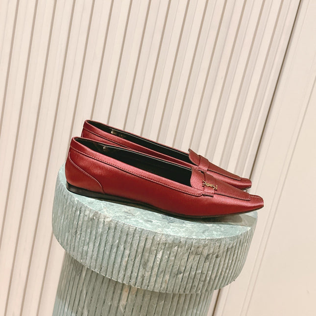 YSL 25S SAINT LAURENT POPPY BALLET FLATS IN VINTAGE RED SILK
