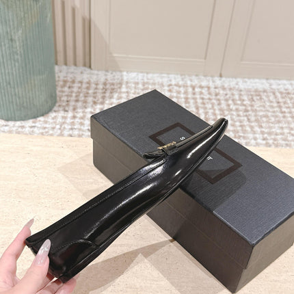 YSL 25S SAINT LAURENT POPPY BALLET FLATS IN BLACK GLOSSY CALFSKIN