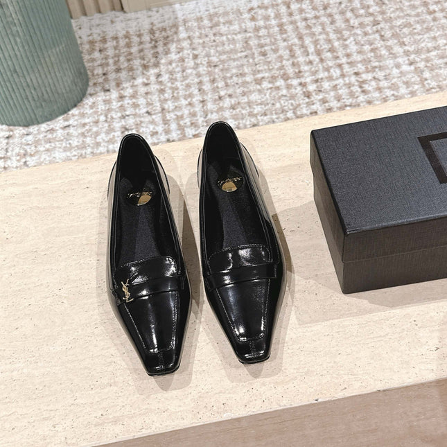 YSL 25S SAINT LAURENT POPPY BALLET FLATS IN BLACK GLOSSY CALFSKIN