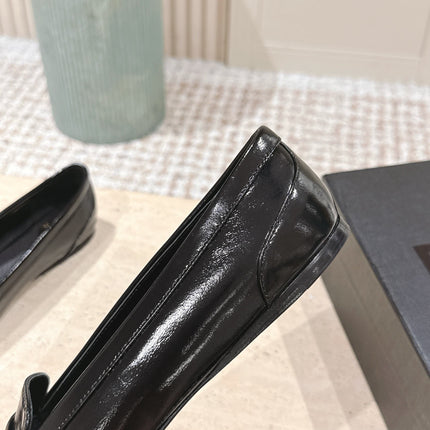 YSL 25S SAINT LAURENT POPPY BALLET FLATS IN BLACK GLOSSY CALFSKIN
