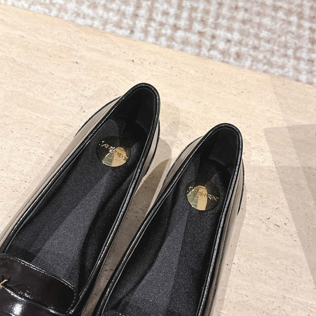 YSL 25S SAINT LAURENT POPPY BALLET FLATS IN BLACK GLOSSY CALFSKIN