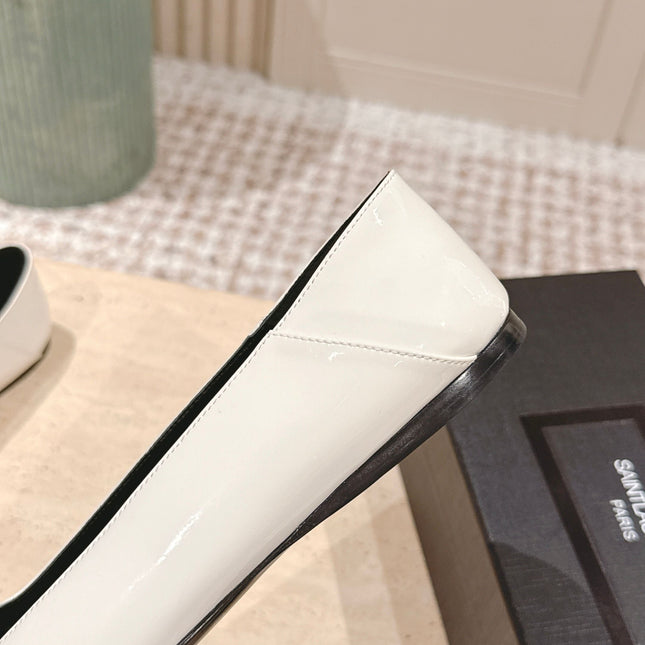 YSL 25S POPPY BALLET FLATS IN IVORY GLOSSY LAMBSKIN