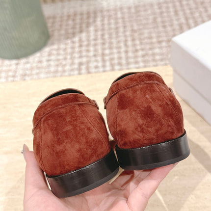 YSL 25S SAINT LAURENT LOAFERS IN DARK BRICK RED SUEDE WITH SMALL LOGO