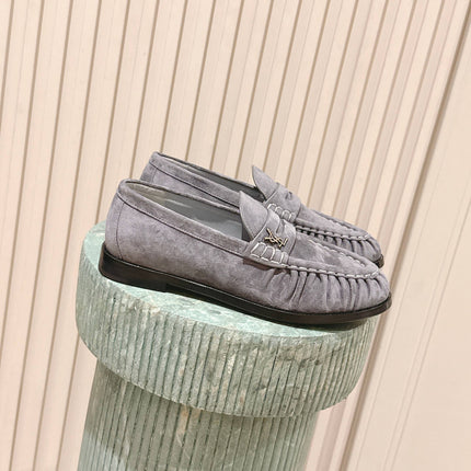 YSL 25S SAINT LAURENT LOAFERS IN GRAY SUEDE WITH SMALL LOGO
