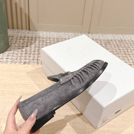 YSL 25S SAINT LAURENT LOAFERS IN GRAY SUEDE WITH SMALL LOGO