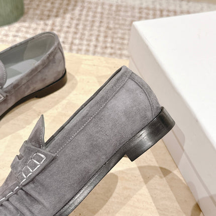 YSL 25S SAINT LAURENT LOAFERS IN GRAY SUEDE WITH SMALL LOGO