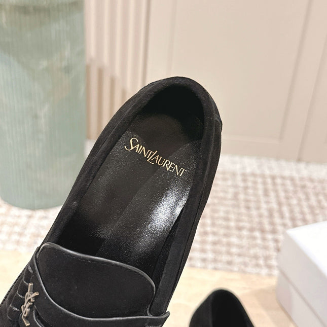 YSL 25S SAINT LAURENT LOAFERS IN BLACK SUEDE WITH SMALL LOGO