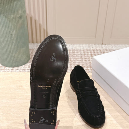 YSL 25S SAINT LAURENT LOAFERS IN BLACK SUEDE WITH SMALL LOGO