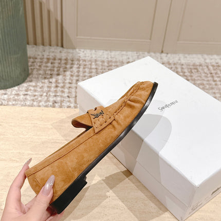 YSL 25S SAINT LAURENT LOAFERS IN BROWN SUEDE WITH SMALL LOGO