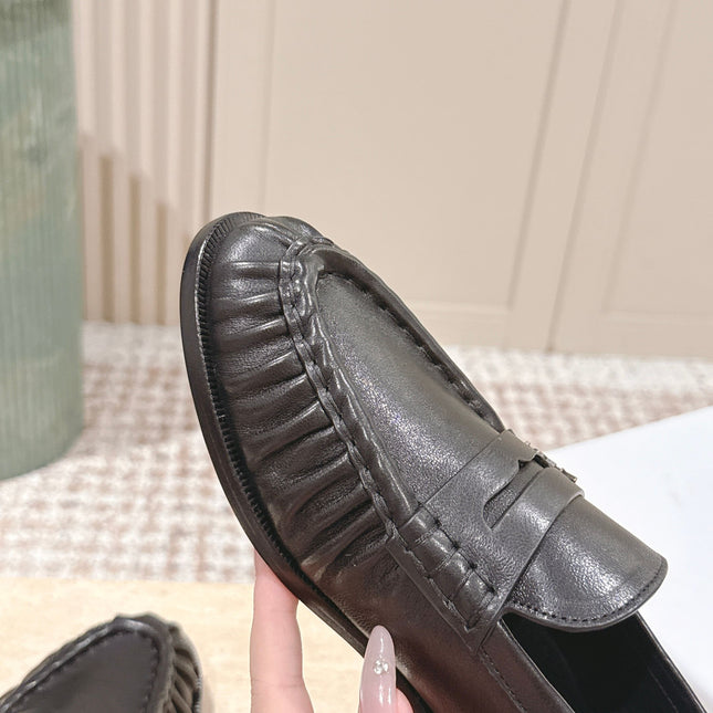 YSL 25S SAINT LAURENT LOAFERS IN BLACK CALFSKIN WITH SMALL LOGO