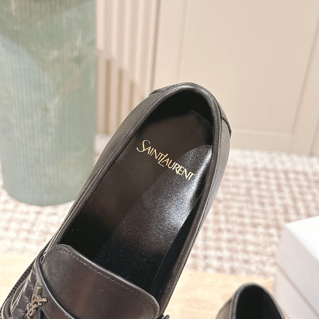 YSL 25S SAINT LAURENT LOAFERS IN BLACK CALFSKIN WITH SMALL LOGO