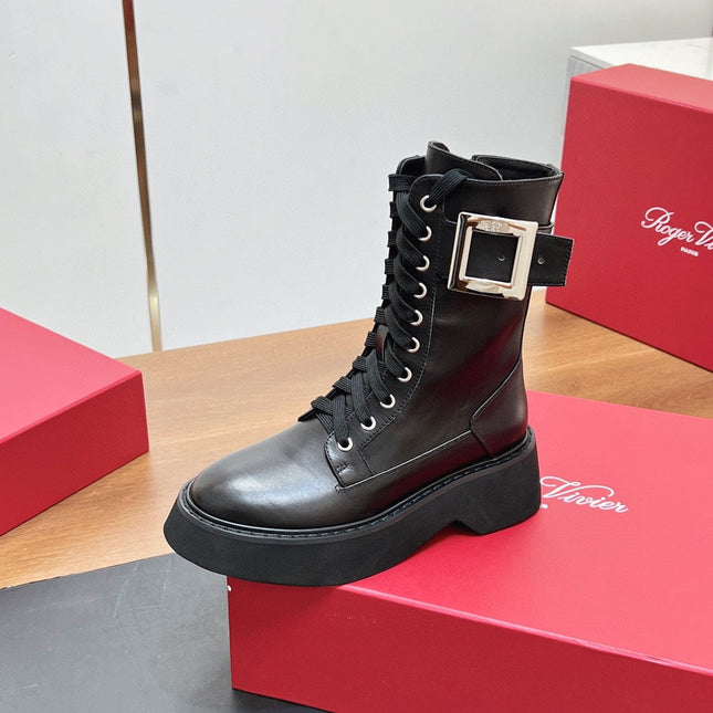 VIV' RANGERS STRASS BUCKLE BOOTS IN BLACK CALFSKIN