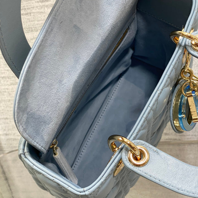 LADY MINI BAG 20 IN CERULEAN BLUE LAMBSKIN