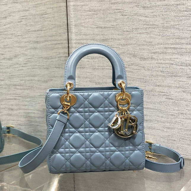 LADY MINI BAG 20 IN CERULEAN BLUE LAMBSKIN